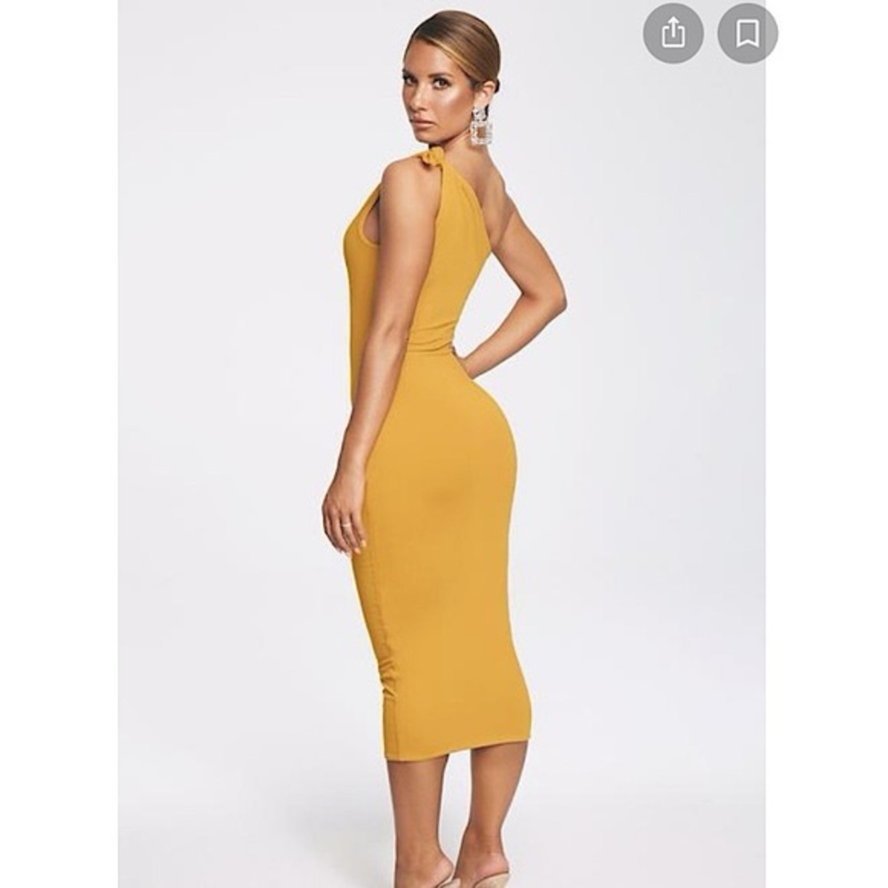 Mustard One-Shoulder Midi Dress
